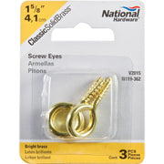 National #8 Brass Large Screw Eye (3 Ct.)