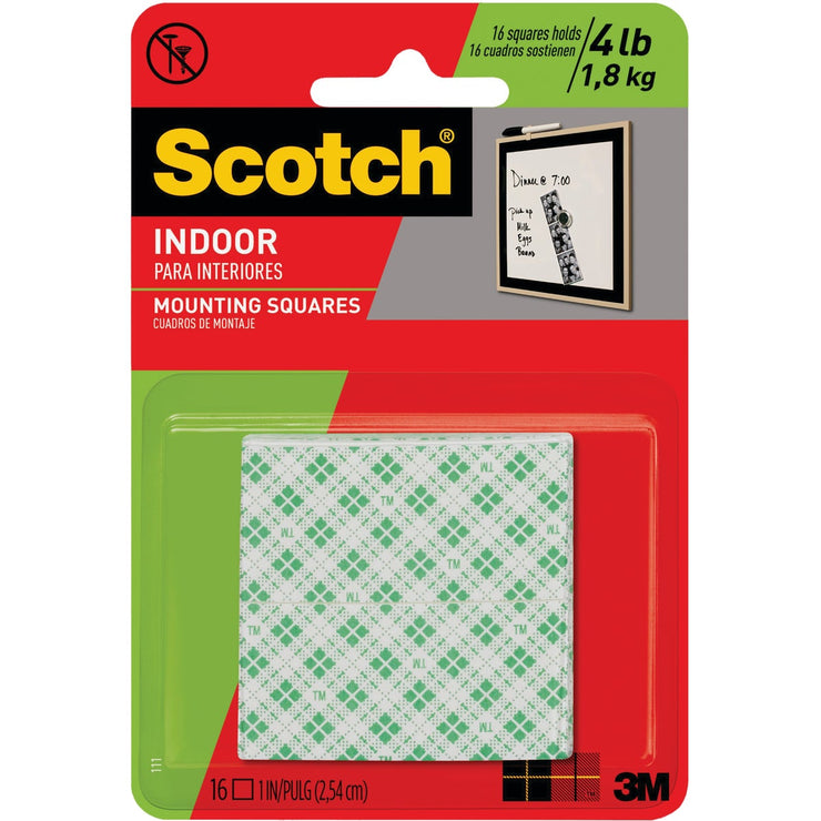 3M Scotch 1 In. x 1 In. Permanent Indoor Mounting Squares (16-Pack)