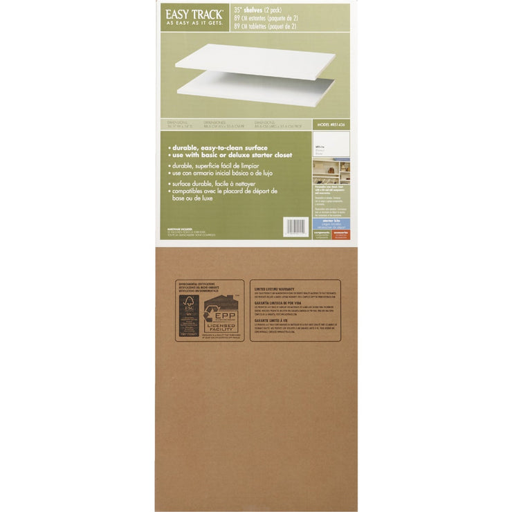 Easy Track 3 Ft. W. x 14 In. D. Laminated Closet Shelf, White (2-Pack)