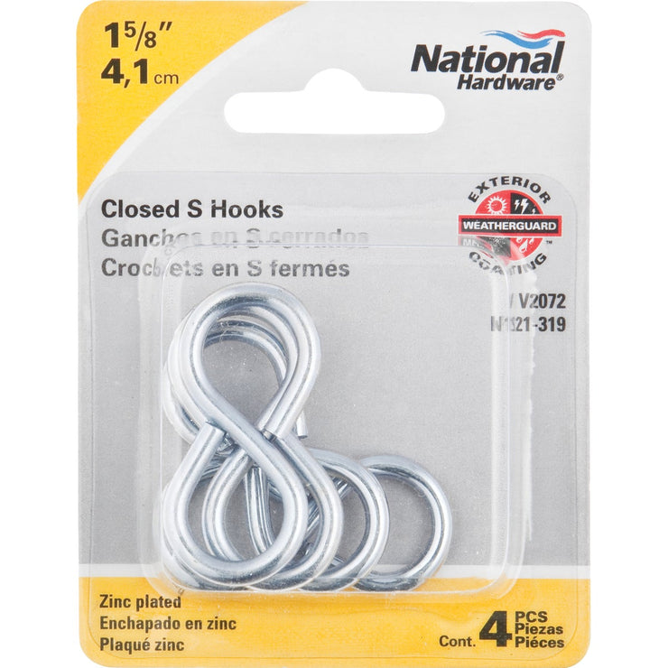 National 1-5/8 In. Zinc Light Closed S Hook (4 Ct.)