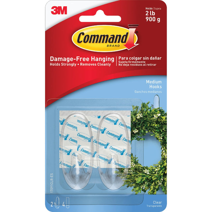 3M Command Clear Adhesive Hook (2 Pack)