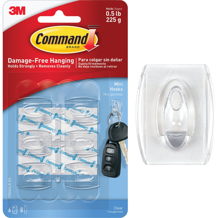 3M Command Clear Mini Adhesive Hook (6-Pack)