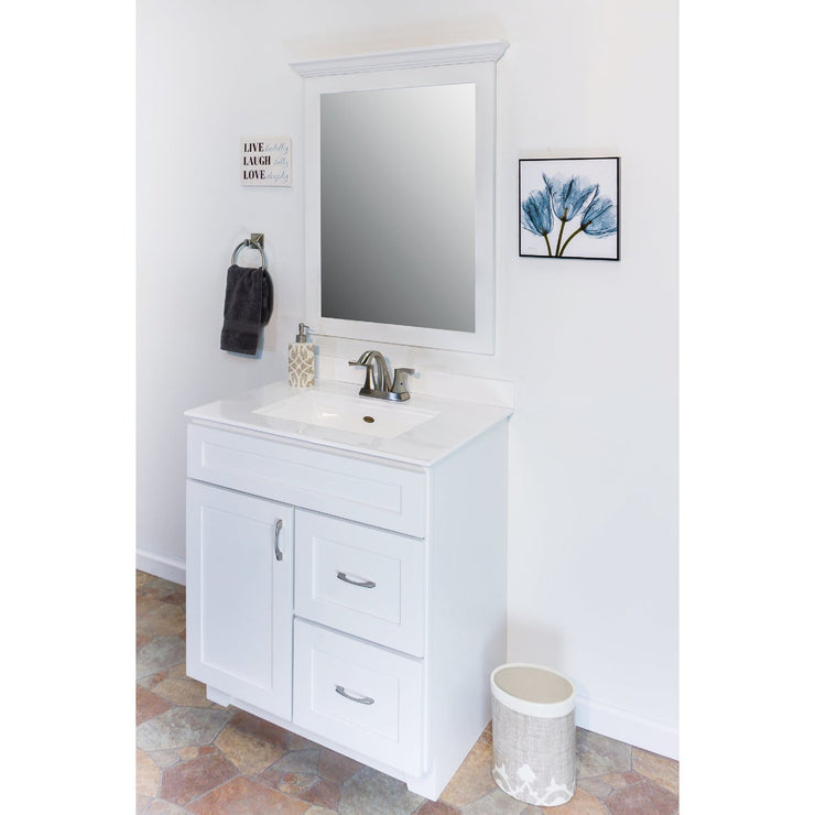 CraftMark Shaker Retreat White 30 In. W x 34 In. H x 21 In. D Vanity Base, 1 Door/2 Drawer