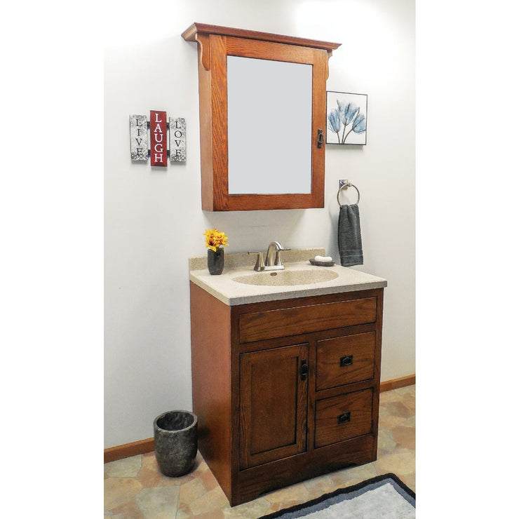 CraftMark Craftsmen Estate Oak 30 In. W x 34 In. H x 21 In. D Vanity Base, 1 Door/2 Drawer