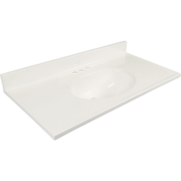 Modular Vanity Tops 37 In. W x 19 In. D Solid White Cultured Marble Non-Drip Edge Vanity Top with Oval Bowl