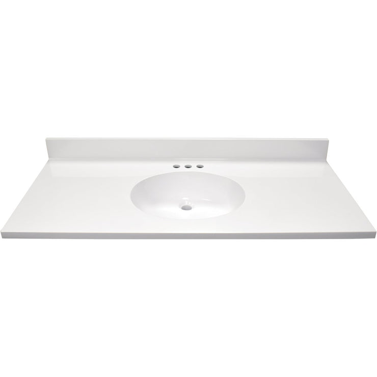 Modular Vanity Tops 49 In. W x 22 In. D Solid White Cultured Marble Flat Edge Vanity Top with Oval Bowl