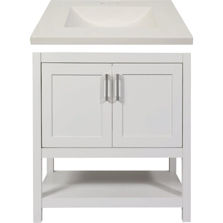 Modular Monaco White 30 In. W x 34-1/2 In. H x 21 In. D Vanity with White Cultured Marble Top