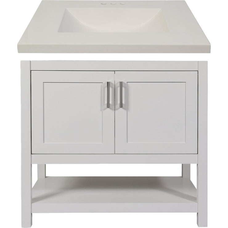 Modular Monaco White 36 In. W x 34-1/2 In. H x 21 In. D Vanity with White Cultured Marble Top