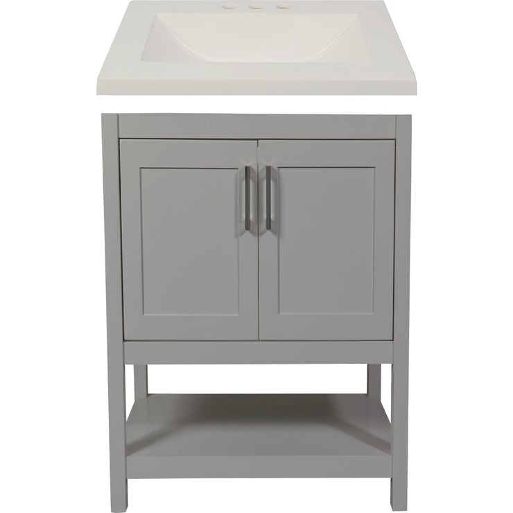 Modular Monaco Gray 24 In. W x 34-1/2 In. H x 18 In. D Vanity with White Cultured Marble Top