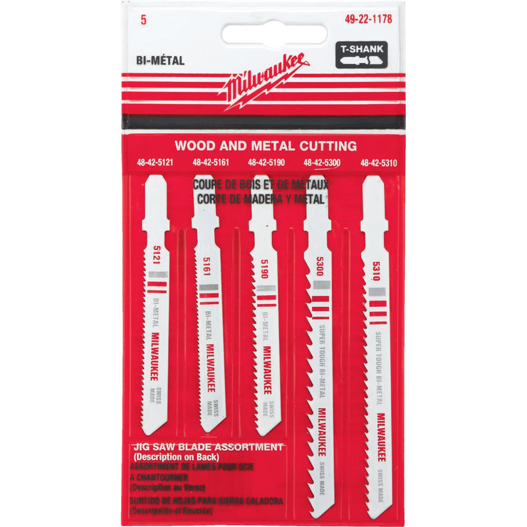 Milwaukee 5-Piece T-Shank Jig Saw Blade Set