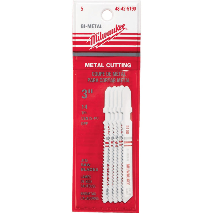 Milwaukee T-Shank 3 In. x 14 TPI Bi-Metal Jig Saw Blade, Metal Cutting (5-Pack)