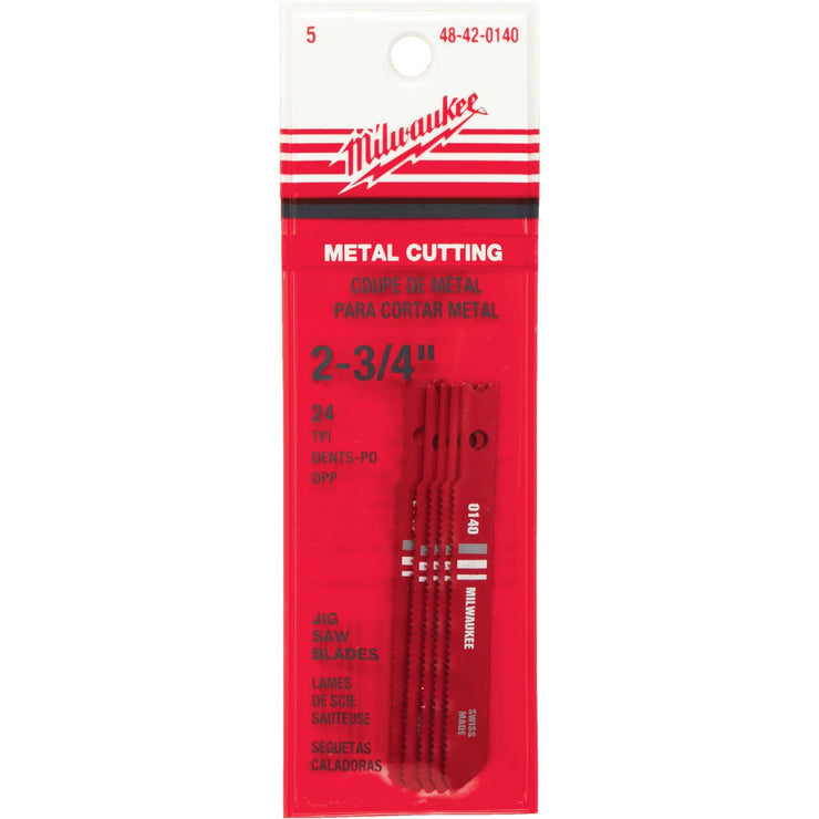 Milwaukee U-Shank 2-3/4 In. x 24 TPI High Speed Steel Jig Saw Blade, Metal Cutting (5-Pack)