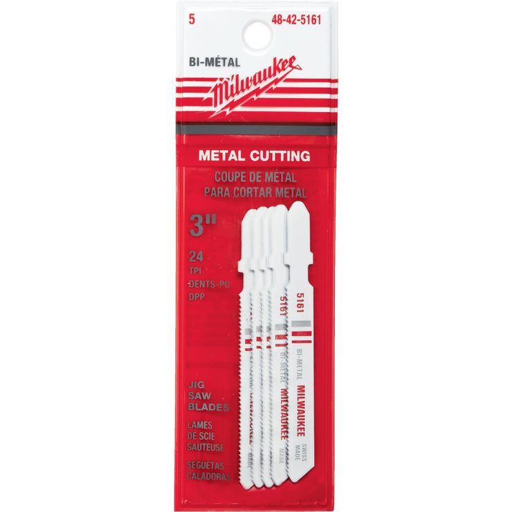 Milwaukee T-Shank 3 In. x 24 TPI Bi-Metal Jig Saw Blade, Metal Cutting (5-Pack)
