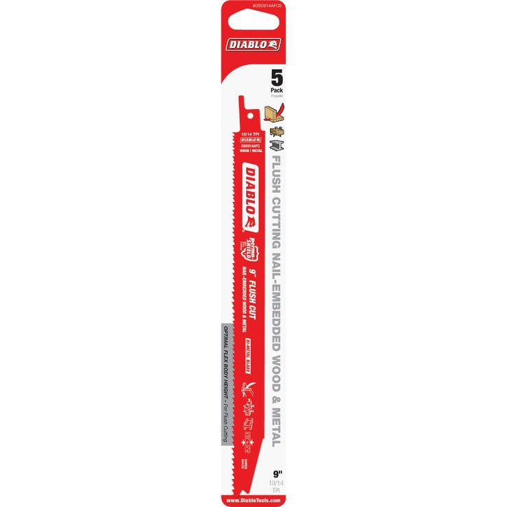 Diablo 9 In. 10/14 TPI Flush Wood/Metal Reciprocating Saw Blade (5-Pack)