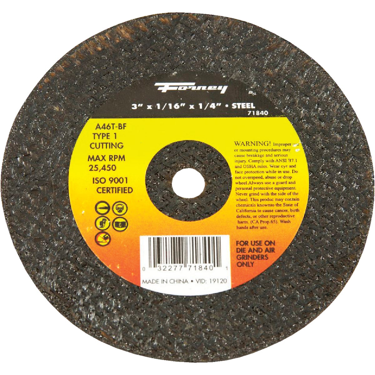 Forney Type 1 3 In. x 1/16 In. x 1/4 In. Steel Cut-Off Wheel – Hemlock ...