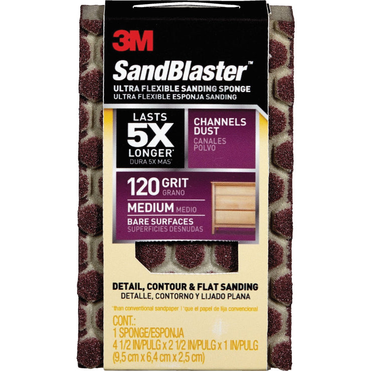 3M SandBlaster Ultra Flexible 2-1/2 In. x 4-1/2 In. x 1 In. 120 Grit Medium Sanding Sponge