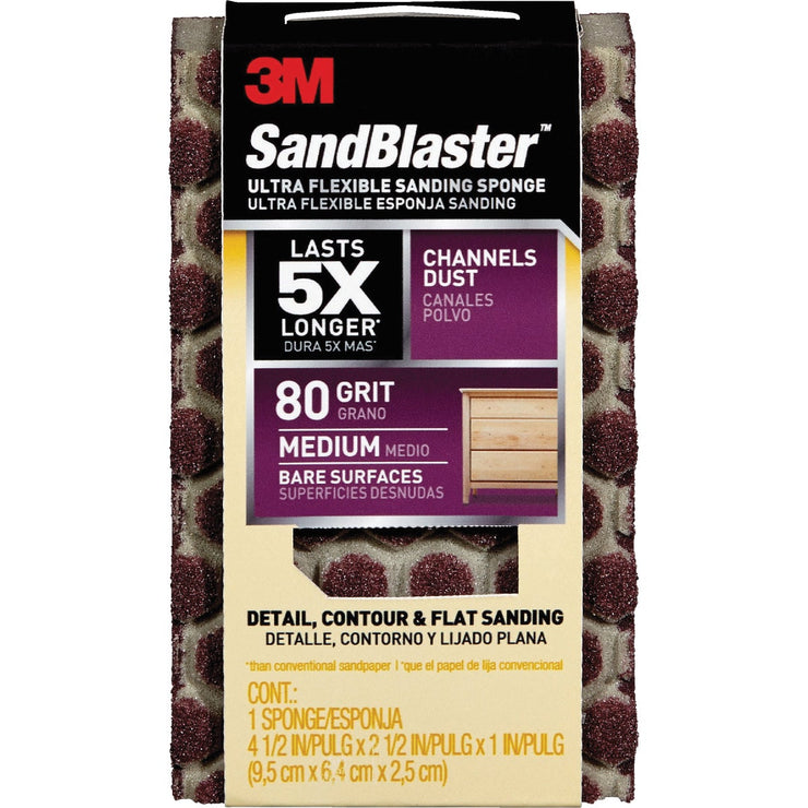 3M SandBlaster Ultra Flexible 2-1/2 In. x 4-1/2 In. x 1 In. 80 Grit Medium Sanding Sponge