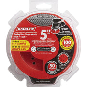 Diablo 5 In. 100-Grit Universal Hole Pattern Vented Sanding Disc with Hook and Lock Backing (50-Pack)