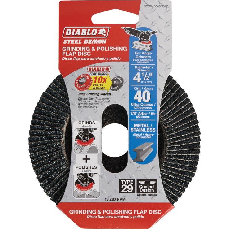 Diablo Speed Demon Flap Disc - 4 1/2in., 40 Grit Conical, No Hub, Model...