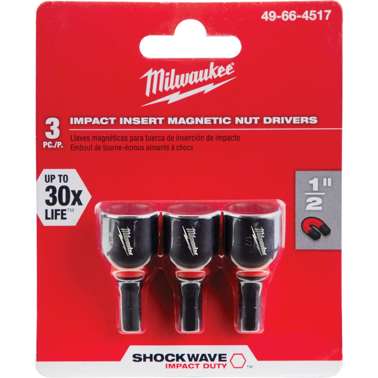 Milwaukee 1/2 In. x 1-1/2 In. Insert Impact Nutdriver, (3-Pack)