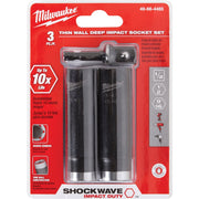 Milwaukee SHOCKWAVE Standard 1/2 In. Adapter, 1/2 In. & 9/16 In. Drive 6-Point Thin Wall Deep Impact Driver Set (3-Piece)