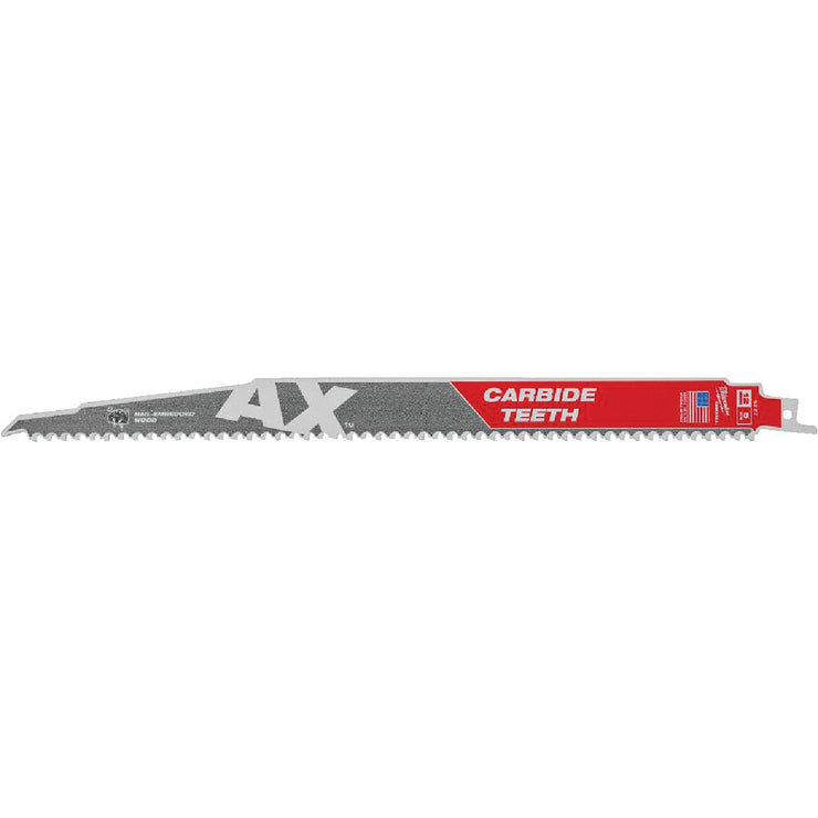 Milwaukee Sawzall THE AX 12 In. 5 TPI Wood w/Nails Demolition Reciprocating Saw Blade with Carbide Teeth