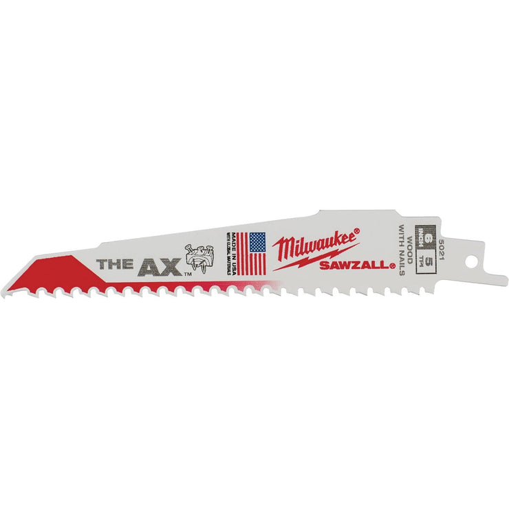 Milwaukee Sawzall THE AX 6 In. 5 TPI Wood w/Nails Demolition Reciprocating Saw Blade (25-Pack)