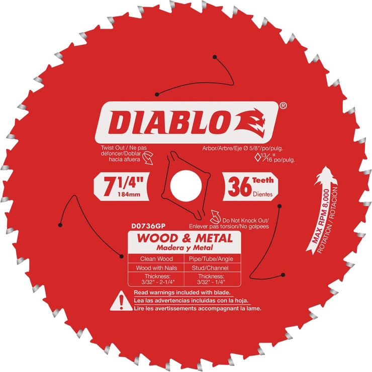 Diablo 7-1/4 In. 36-Tooth Wood & Metal Circular Saw Blade