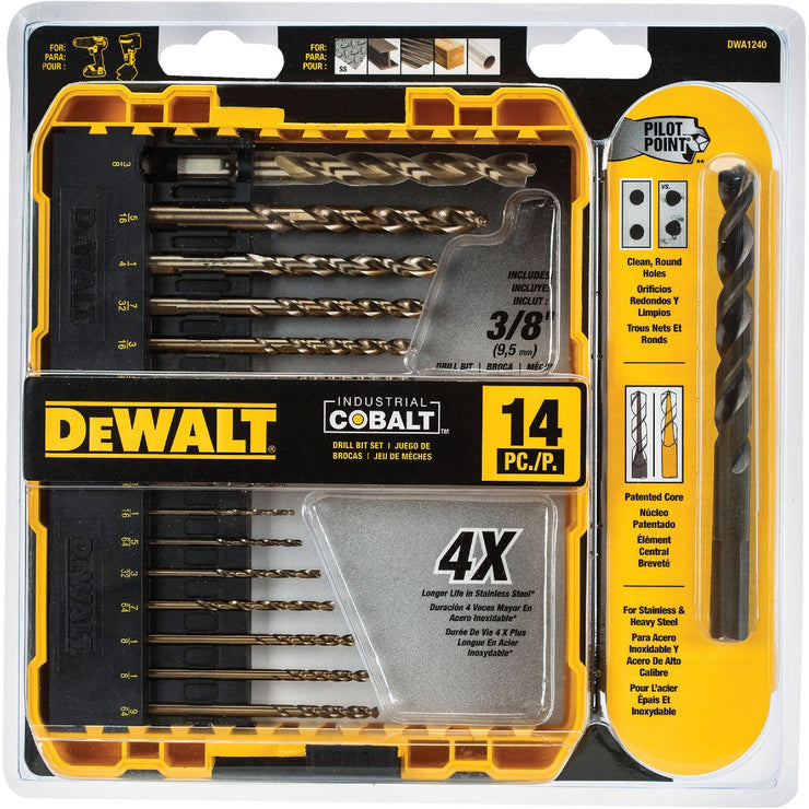 DeWalt 14-Piece Cobalt Drill Bit Set, 1/16 In. thru 3/8 In.