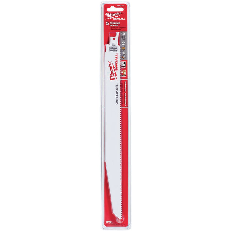 Milwaukee Sawzall THE WRECKER 12 In. 7/11 TPI Multi-Material Demolition Reciprocating Saw Blade (5-Pack)