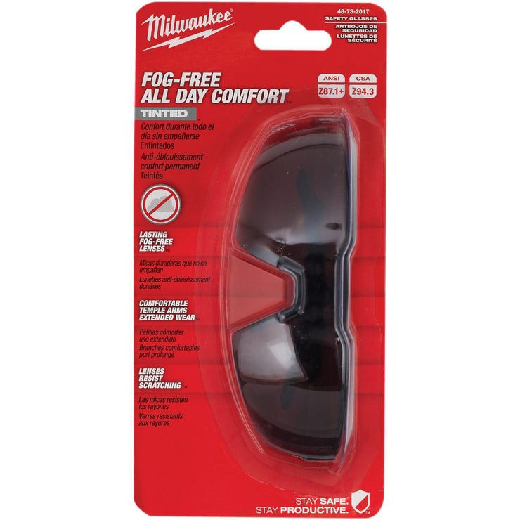 Milwaukee Red & Black Frame Safety Glasses with Tinted Fog-Free Lenses