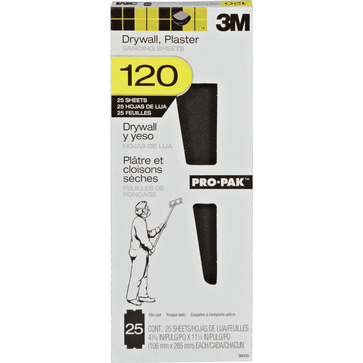 3M Pro-Pak 120 Grit 4-3/16 In. x 11-1/4 In. Precut Drywall Sandpaper (25-Pack)