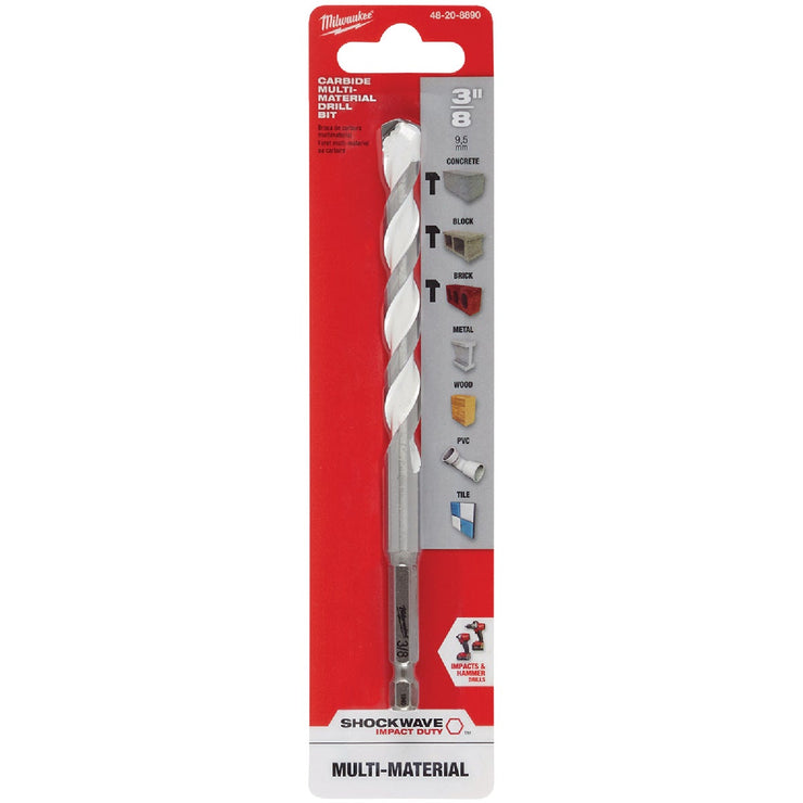 Milwaukee Shockwave 3/8 In. Carbide Multi-Material Hex Shank Drill Bit