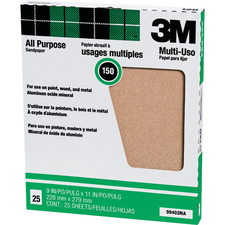 3M All-Purpose 9 In. x 11 In. 150 Grit Very Fine Sandpaper (25-Pack)