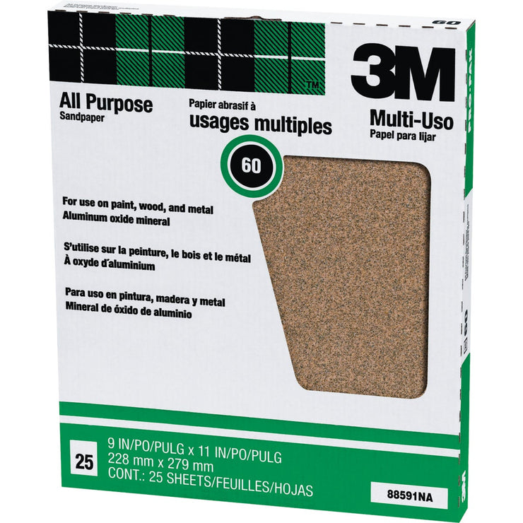 3M All-Purpose 9 In. x 11 In. 60 Grit Coarse Sandpaper (25-Pack)