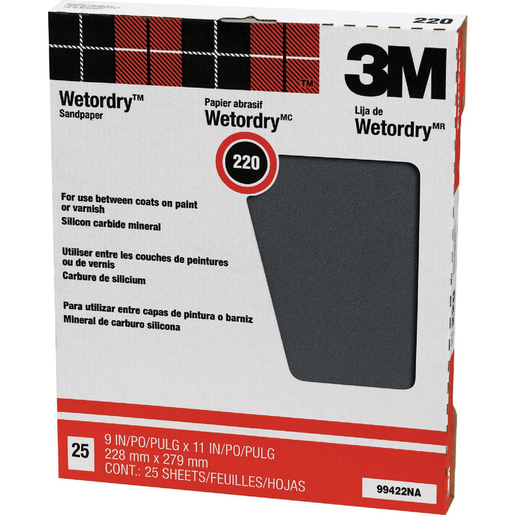 3M Wetordry Pro-Pak 9 In. x 11 In. 220 Grit Very Fine Sandpaper (25-Pack)