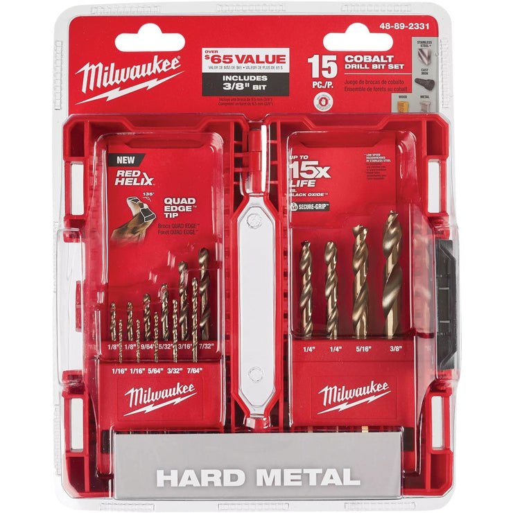 Milwaukee RED HELIX 15-Piece Cobalt Drill Bit Set, 1/16 In. thru 3/8 In.