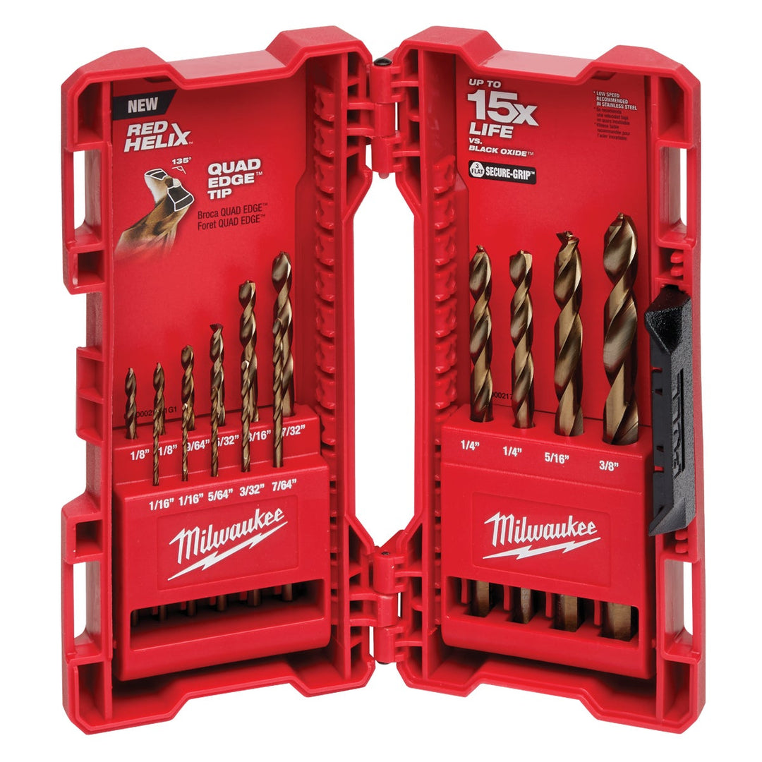 Milwaukee RED HELIX 15-Piece Cobalt Drill Bit Set, 1/16 In. thru 3