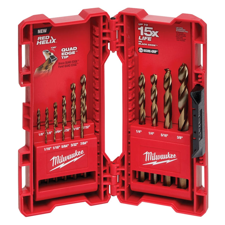 Milwaukee RED HELIX 15-Piece Cobalt Drill Bit Set, 1/16 In. thru 3/8 In.