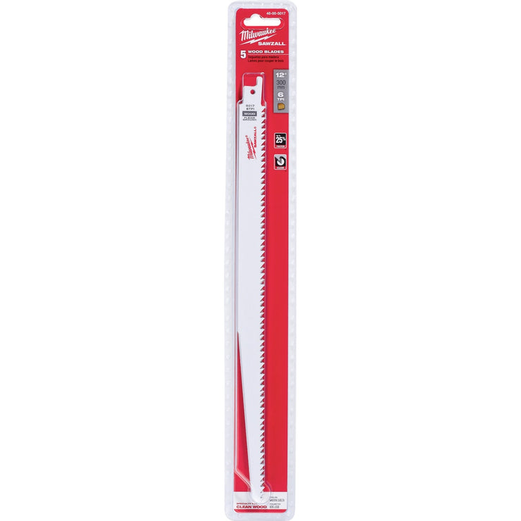 Milwaukee Sawzall 12 In. 6 TPI Wood Fleam Ground Reciprocating Saw Blade (5-Pack)