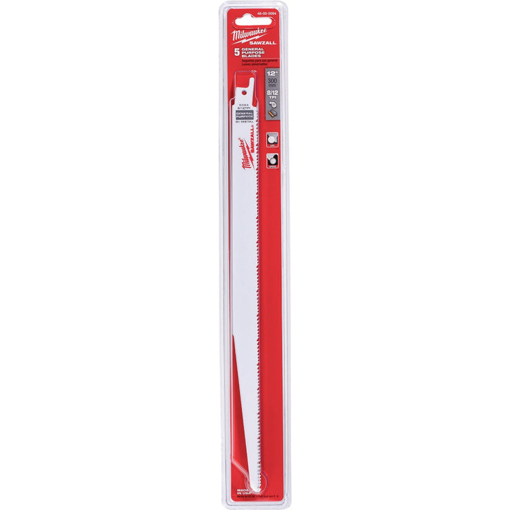 Milwaukee Sawzall 12 In. 8/12 TPI Multi-Material Reciprocating Saw Blade (5-Pack)