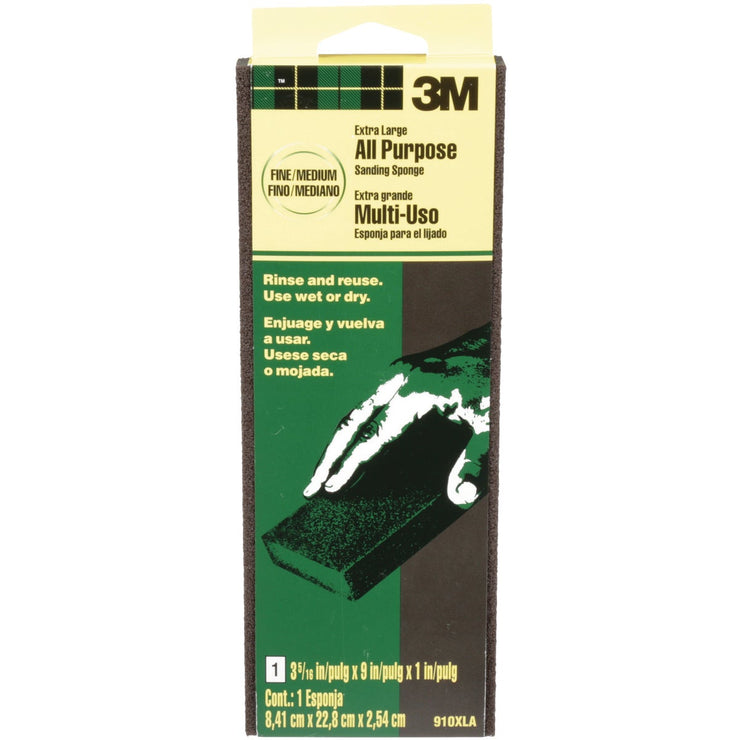 3M Extra-Large All-Purpose 3-5/16 In. x 9 In. x 1 In. Fine/Medium Sanding Sponge