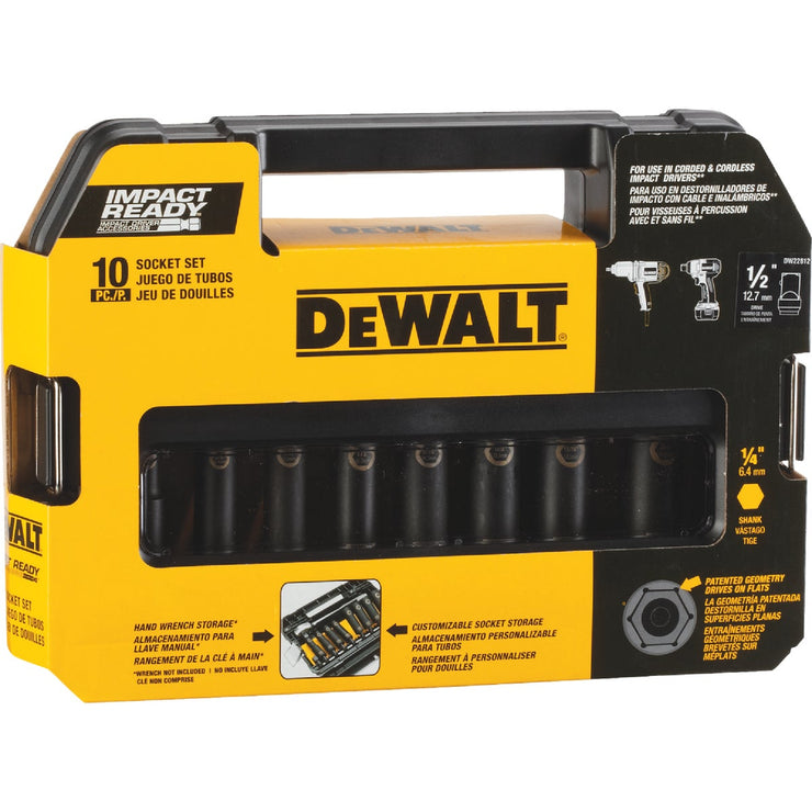DeWalt Standard 1/2 In. Drive 6-Point Deep Impact Driver Set (10-Piece)