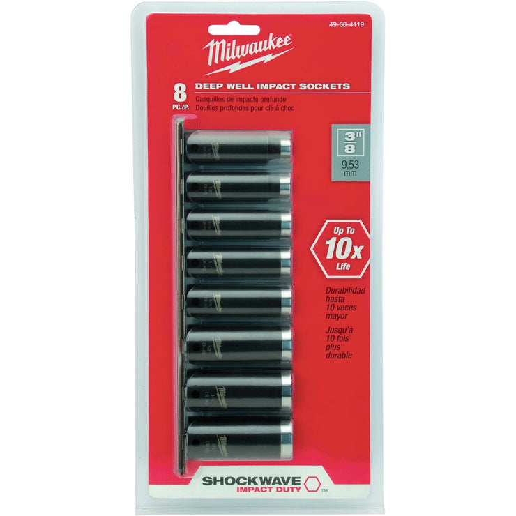 Milwaukee SHOCKWAVE Standard 3/8 In. Drive 6-Point Deep Impact Driver Set (8-Piece)