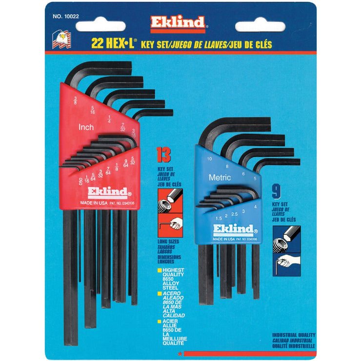 Eklind Combination SAE/Metric Hex Key Set, 22-Piece