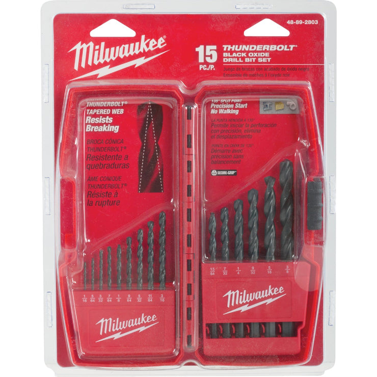 Milwaukee THUNDERBOLT 15-Piece Black Oxide Drill Bit Set, 1/16 In. thru 3/8 In.