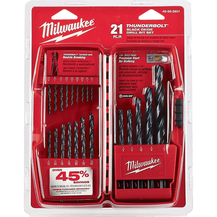 Milwaukee THUNDERBOLT 21-Piece Black Oxide Drill Bit Set, 1/16 In. thru 1/2 In.