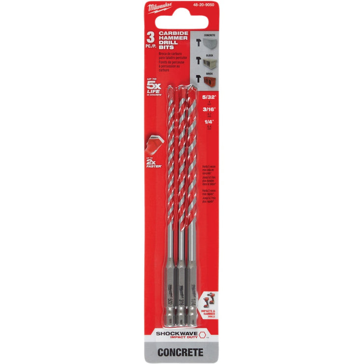 Milwaukee Shockwave 3-Piece Carbide Masonry Drill Bit Set