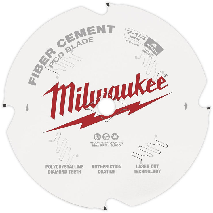 Milwaukee 7-1/4 In. 4-Tooth Fiber Cement PCD Circular Saw Blade