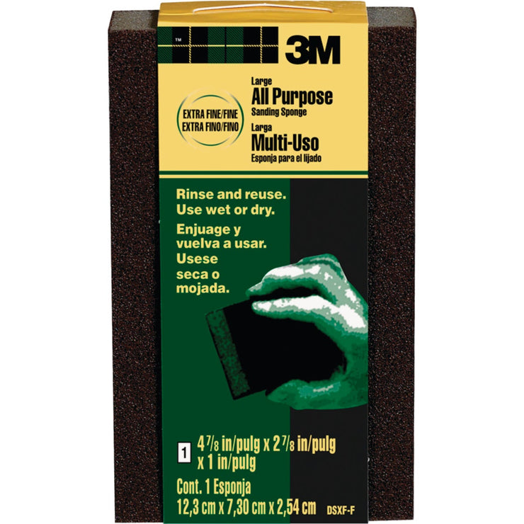 3M Large All-Purpose 2-7/8 In. x 4-7/8 In. x 1 In. Extra Fine/Fine Sanding Sponge